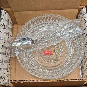 Vintage Fostoria Clear Hostess Holiday Dish 1467 Virginia Pattern W/Spoon NIB